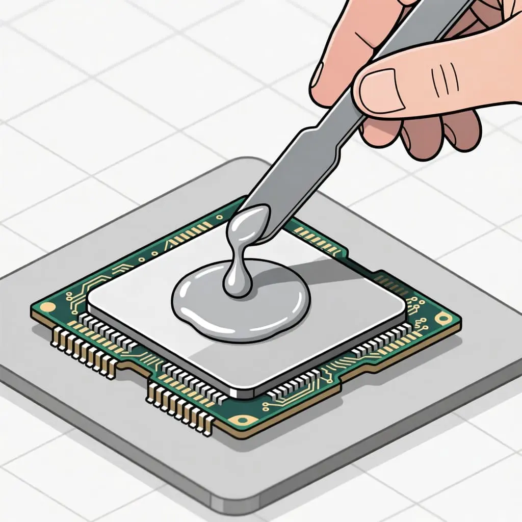 Imagén de pasta térmica sobre procesador.